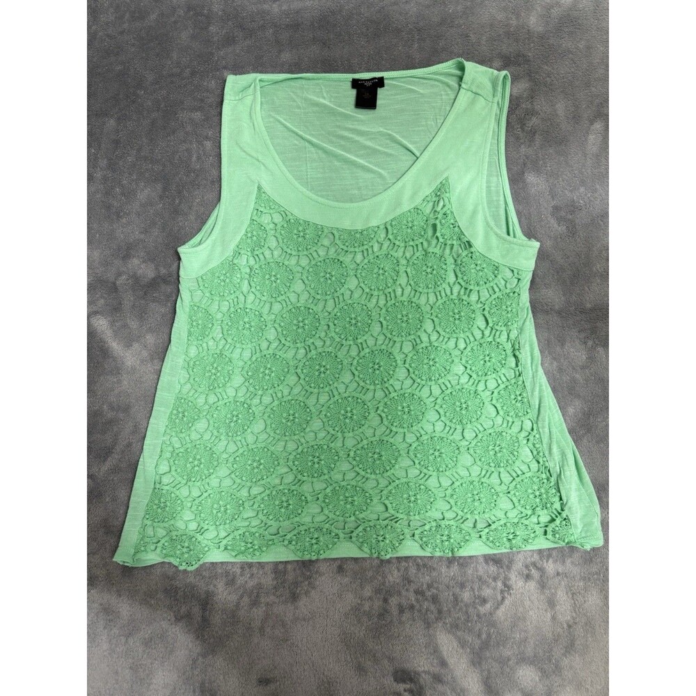 Ann Taylor Petite Women’s Tank Top Size LP Green Crochet Lace Front Sleeveless
